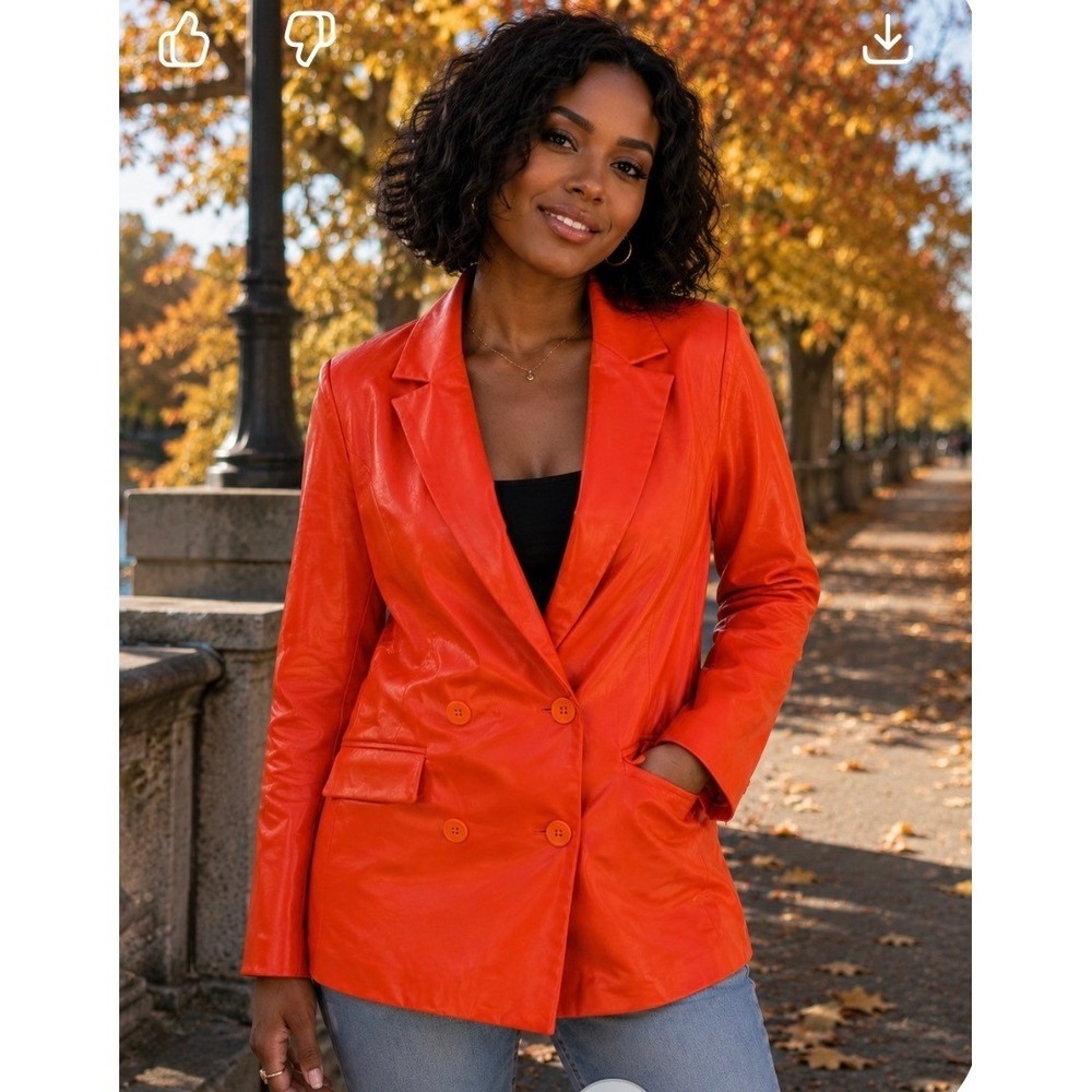 House of Harlow 1960 Orange Vegan Leather Blazer S/P NWT Double Breasted